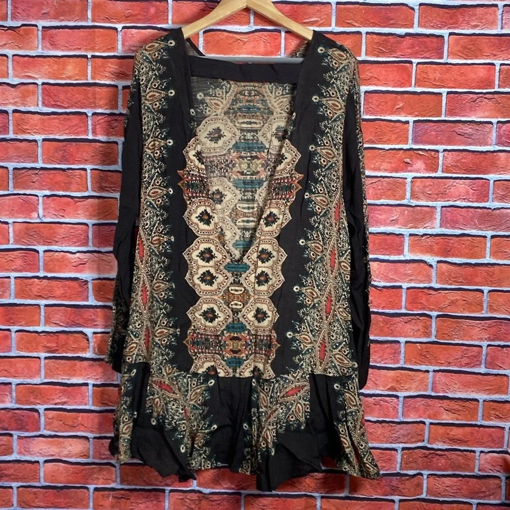 FREE PEOPLE Smooth Talker Tunic Dress Drop Waist‎ Open Back Size Large - Picture 3 of 7